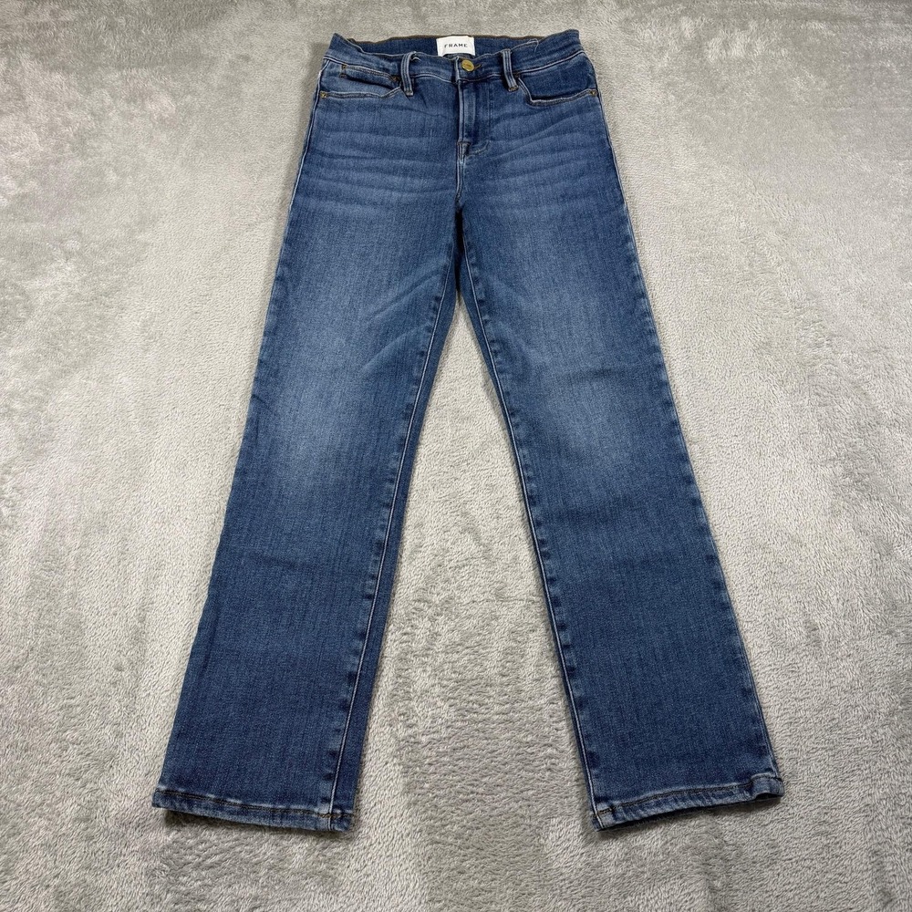 FRAME Le High Straight Jeans Womens 26 Blue High Rise Medium Wash Stretch Denim